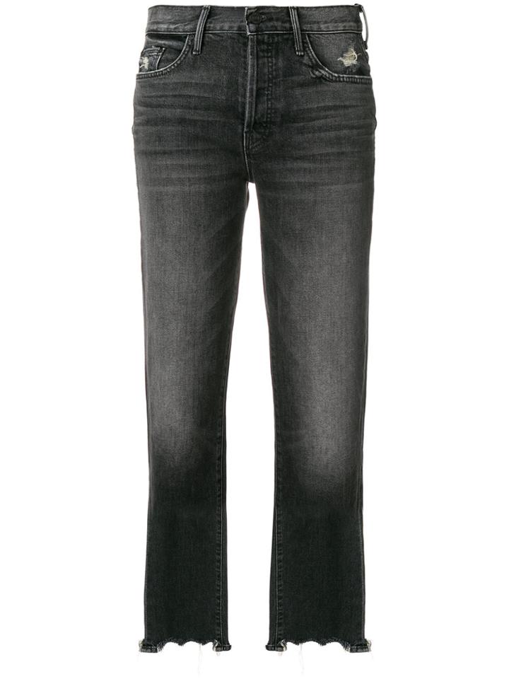 Mother Distressed Cropped Jeans - Black