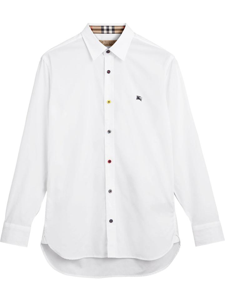 Burberry Contrast Button Stretch Cotton Shirt - White