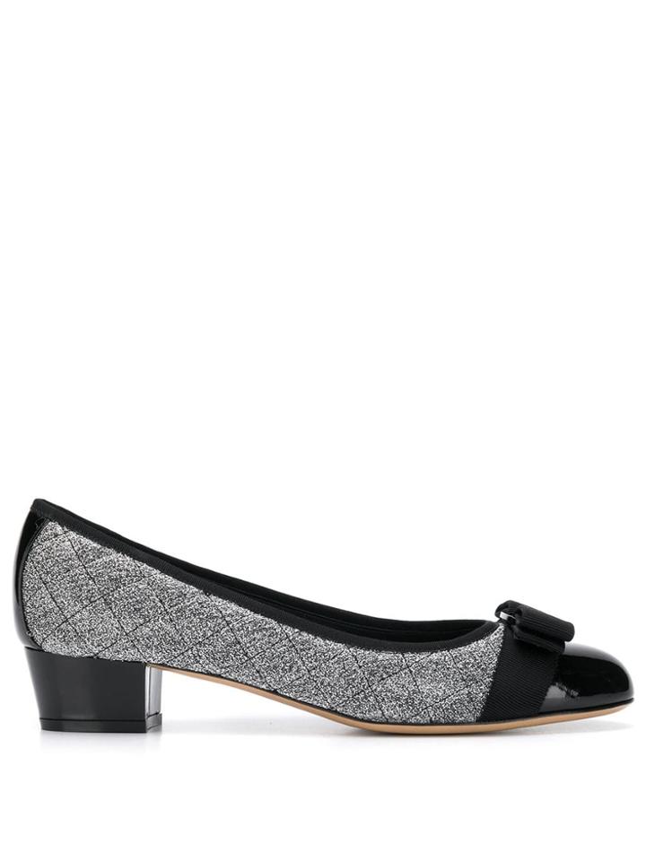 Salvatore Ferragamo Vara Bow Quilted Slippers - Silver