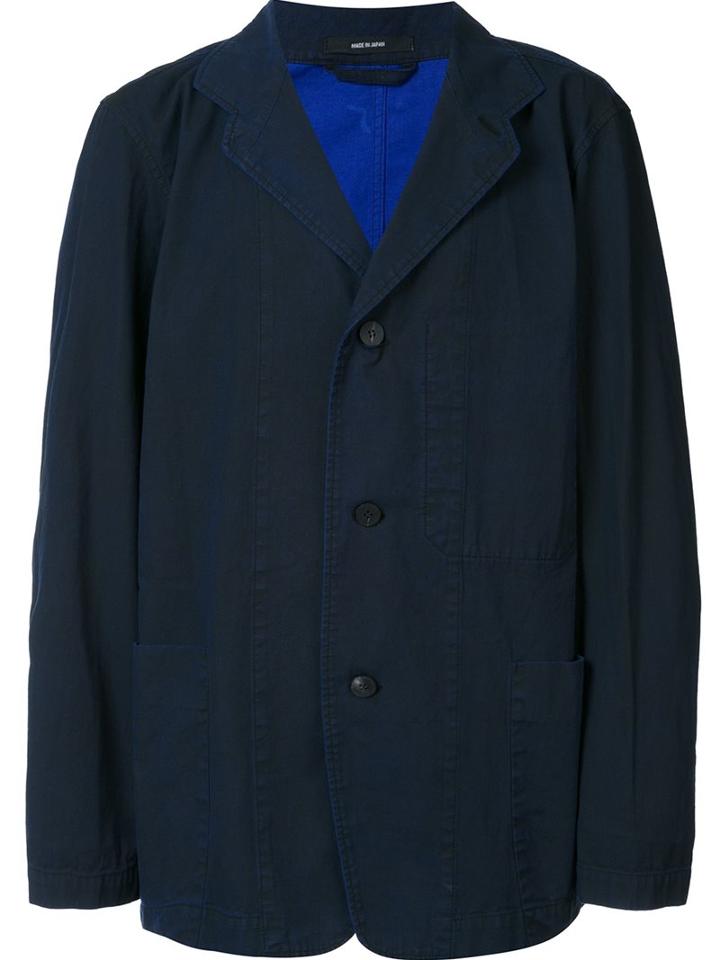 Issey Miyake Notched Lapel Blazer, Men's, Size: 4, Blue, Cotton