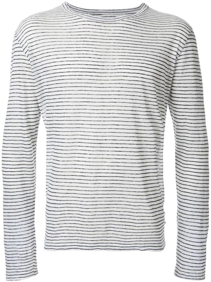 Venroy Striped T-shirt, Men's, Size: Small, White, Linen/flax