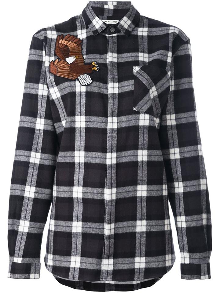 Each X Other Embroidered Eagle Plaid Shirt, Women's, Size: Medium, Black, Cotton