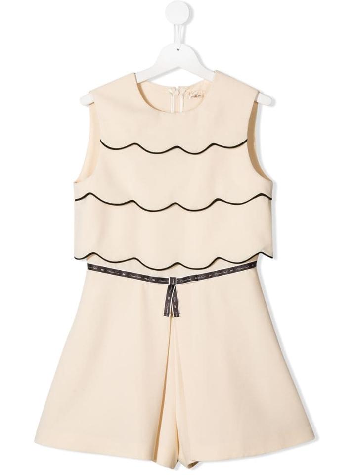 Elisabetta Franchi La Mia Bambina Teen Scalloped Playsuit - Neutrals