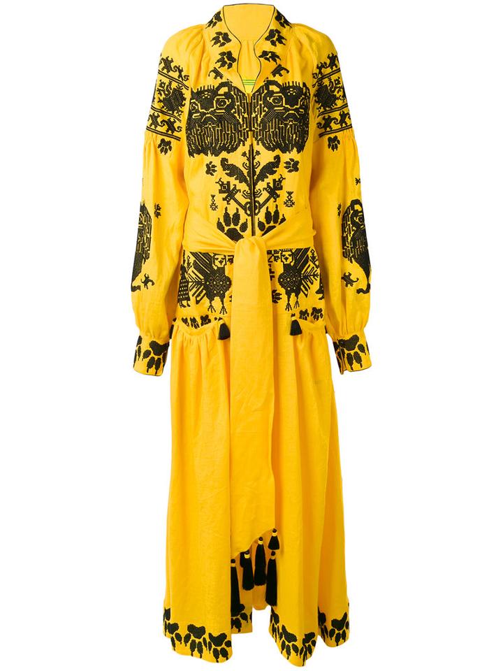 Yuliya Magdych - 'lions' Dress - Women - Linen/flax - M, Yellow/orange, Linen/flax
