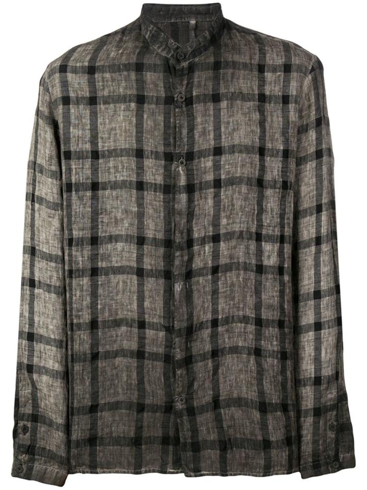 Transit Grandad Collar Plaid Shirt - Black