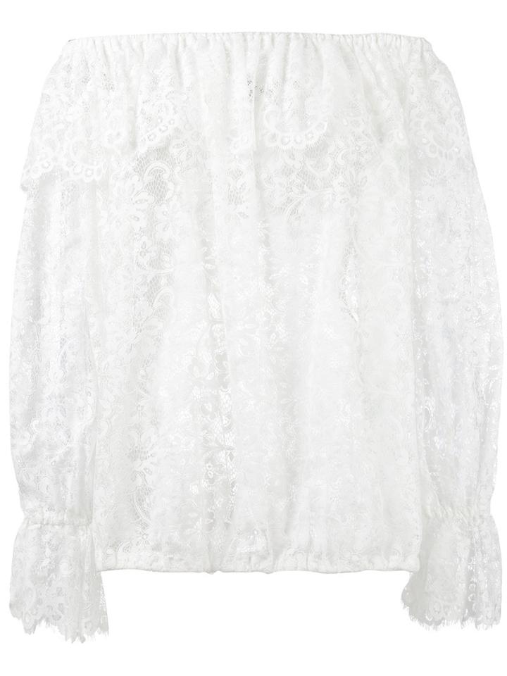 Ermanno Ermanno - Lace Panel Bardot Top - Women - Polyester/polyimide - 38, Women's, White, Polyester/polyimide
