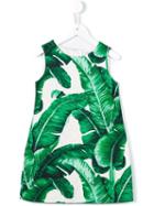 Dolce & Gabbana Kids Banana Leaf Print Brocade Dress, Girl's, Size: 6 Yrs, White