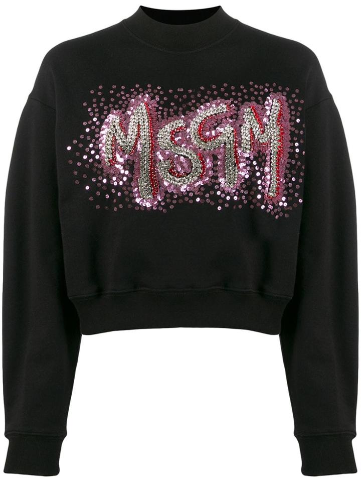 Msgm Logo Cropped Sweatshirt - Black