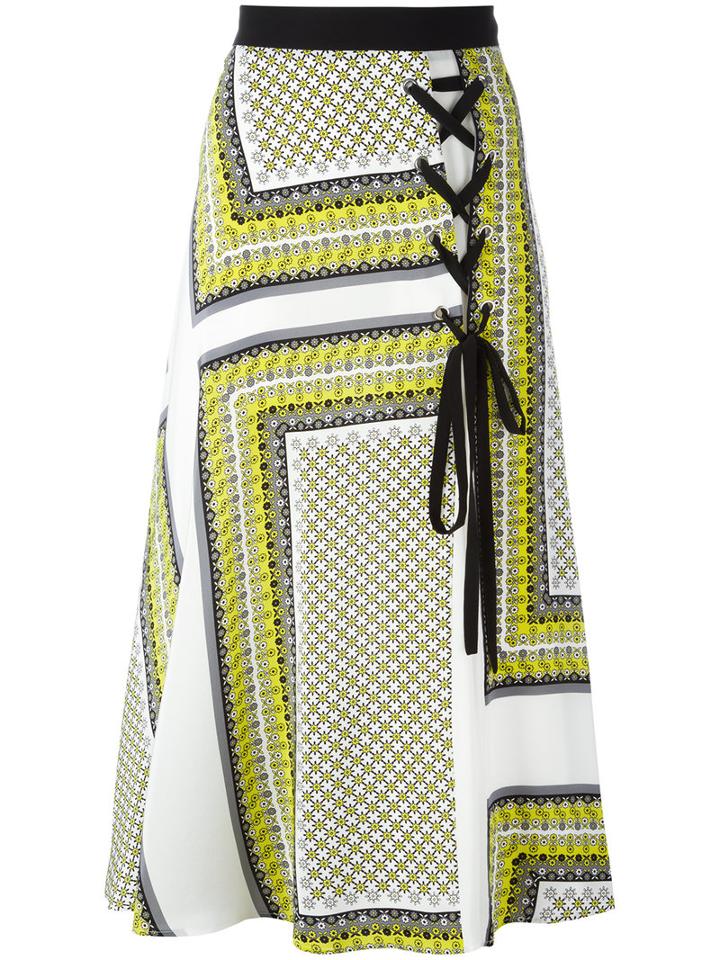 Msgm - Floral Print Lace-up Skirt - Women - Silk - 42, Women's, Silk