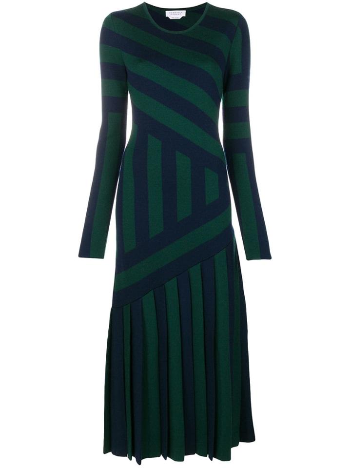 Gabriela Hearst Diagonal Stripe Plisse Dress - Blue