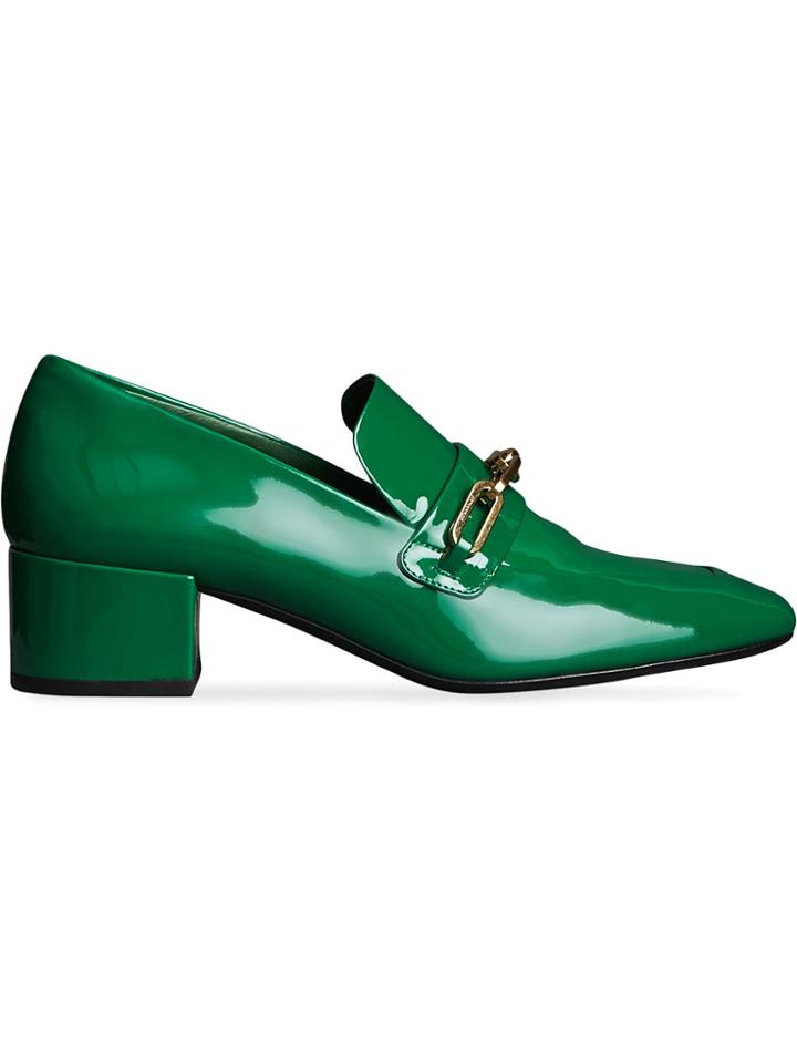 Burberry Link Detail Patent Leather Block-heel Loafers - Green