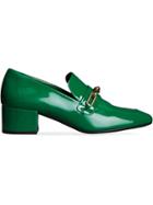 Burberry Link Detail Patent Leather Block-heel Loafers - Green
