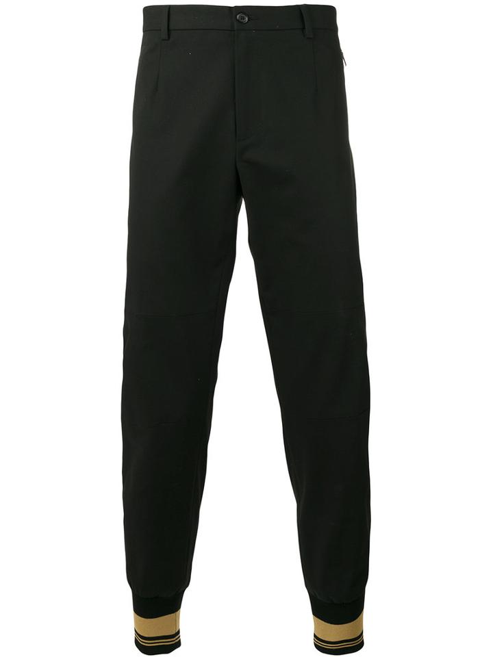 Dolce & Gabbana - Contrast Piped Trousers - Men - Cotton/calf Leather/polyamide/spandex/elastane - 54, Black, Cotton/calf Leather/polyamide/spandex/elastane