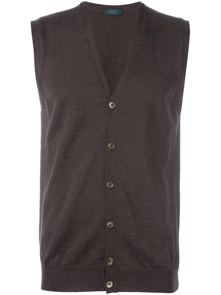 Zanone V-neck Gilet, Men's, Size: 48, Brown, Virgin Wool