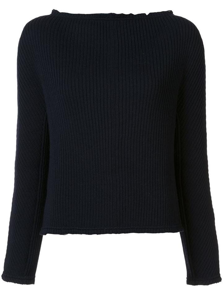 Marni Ribbed Raw Edge Sweater, Women's, Size: 42, Blue, Virgin Wool
