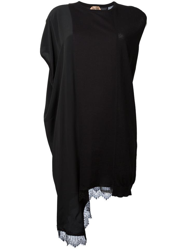 No21 Asymmetric Lace Trim Tank Dress, Women's, Size: 44, Black, Cotton/polyamide