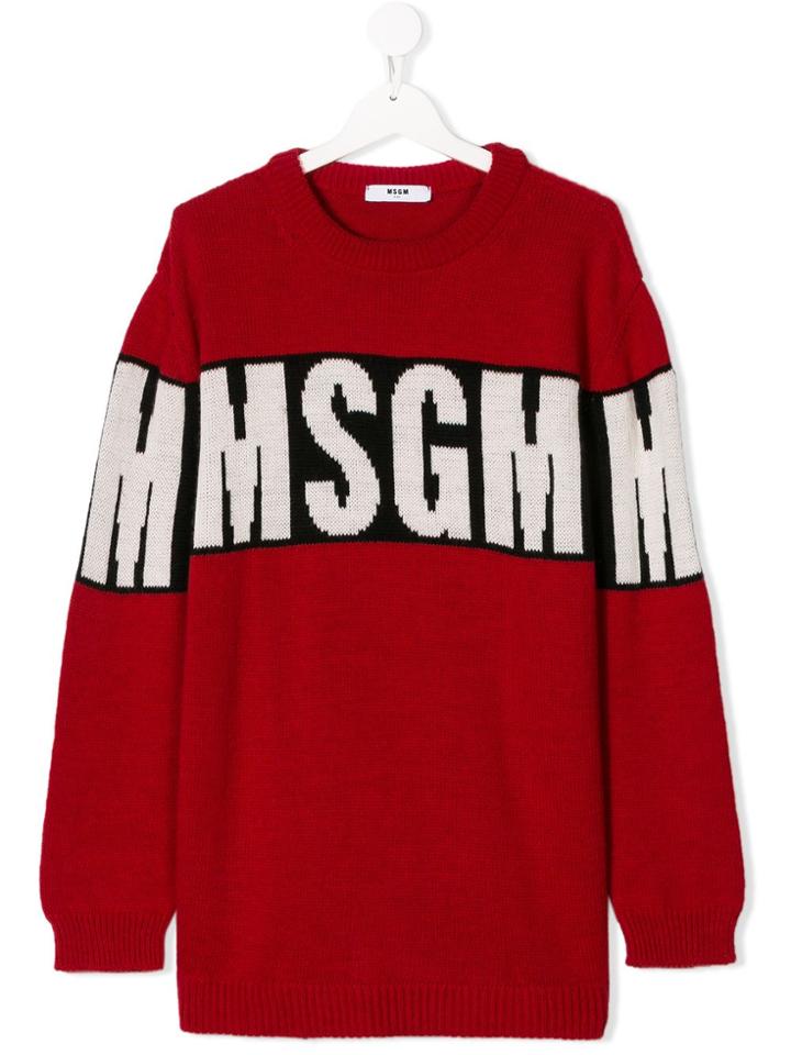 Msgm Kids Teen Logo Stripe Jumper - Red