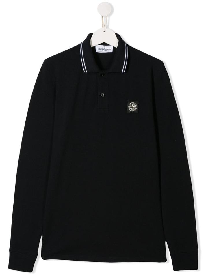 Stone Island Junior Long Sleeved Polo Shirt - Blue