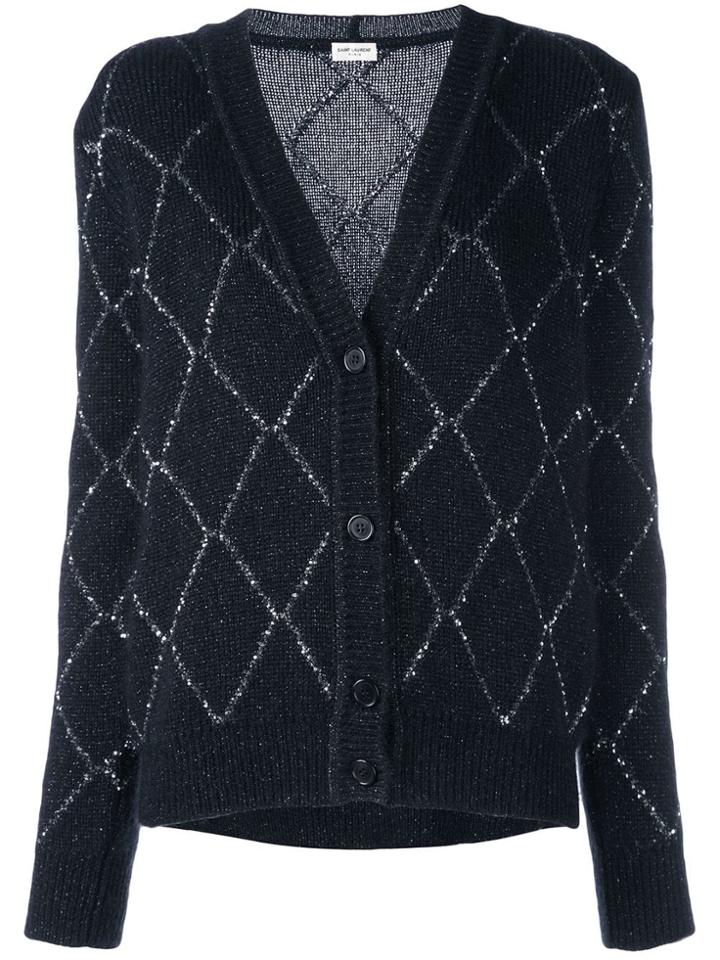 Saint Laurent Embellished Knit Cardigan - Blue