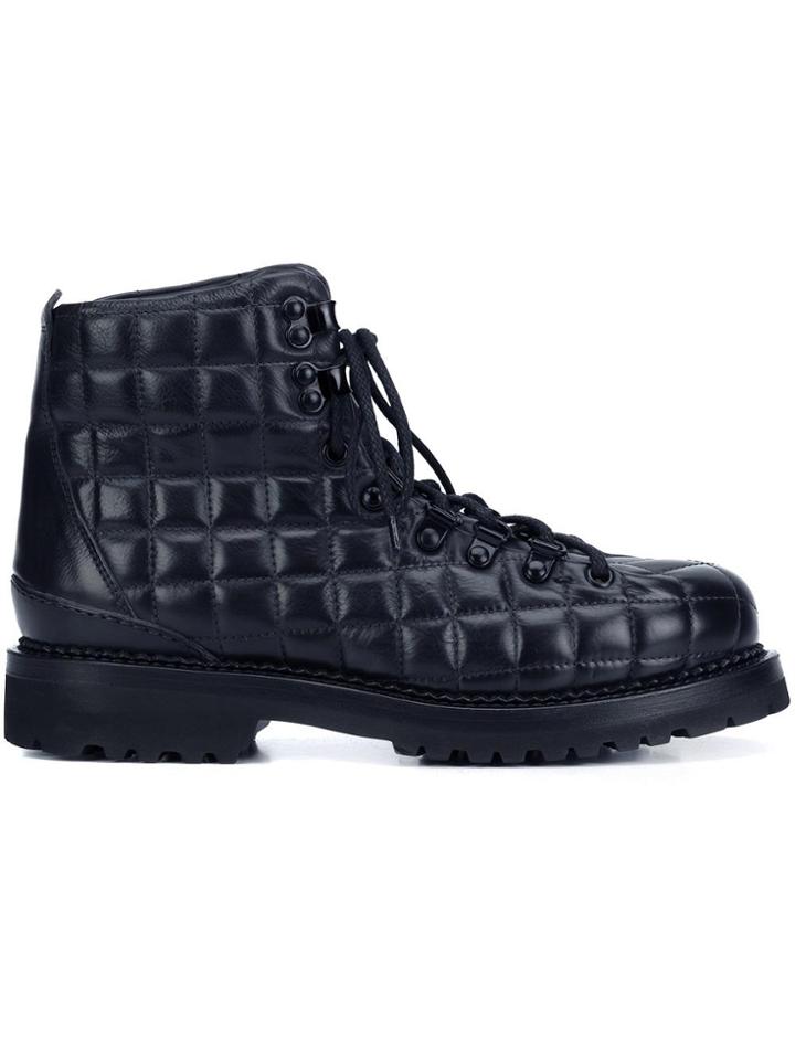 Buttero Quilted Lace Up Ankle Boots - Blue