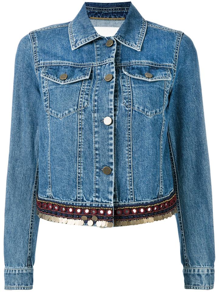 Bazar Deluxe - Embellished Hem Denim (blue) Jacket - Women - Cotton - 40, Cotton