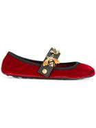 Car Shoe Velvet Bee Ballerinas - Red