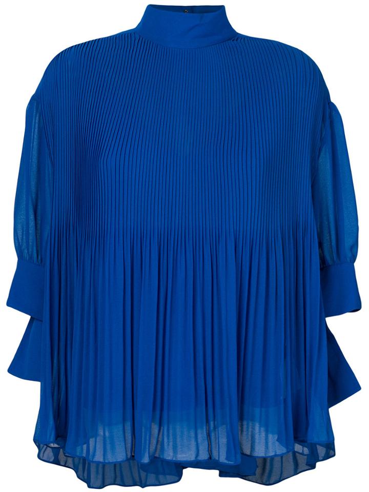 By Malene Birger Pleated High Collar Blouse - Blue