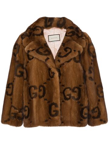 Gucci Fur Jacket With Double G Logo - Brown