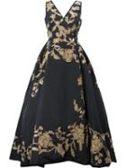Oscar De La Renta Floral Embroidered Evening Dress, Women's, Size: 8, Black, Silk