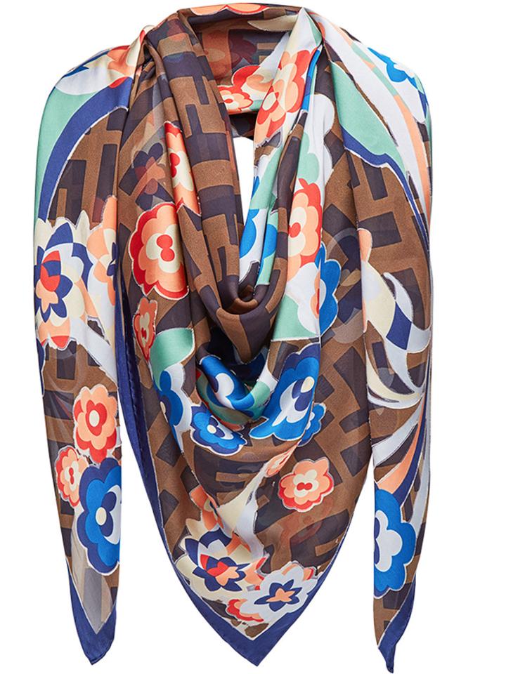 Fendi Floral Logo Shawl Scarf - Brown