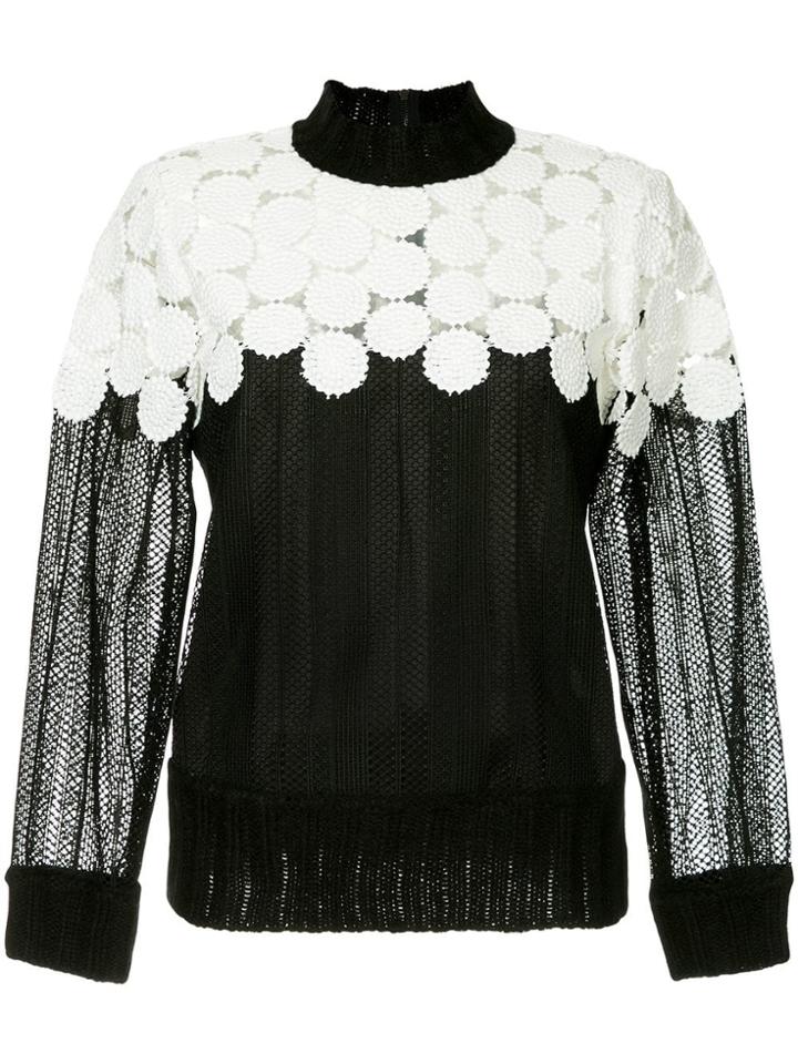 Sea Embroidered Panelled Blouse - Black