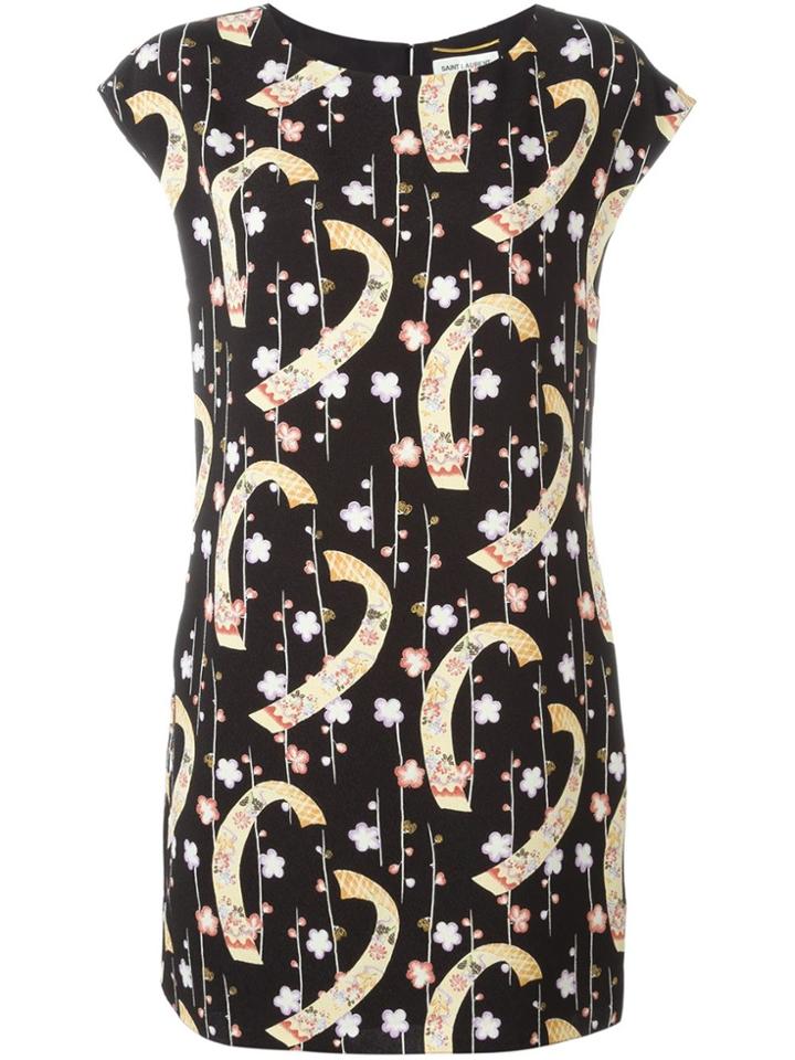 Saint Laurent Digital Floral Print Shift Dress - Black