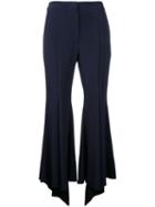 Goen.j Ruffled Cropped Trousers, Women's, Size: Large, Blue, Silk/polyurethane