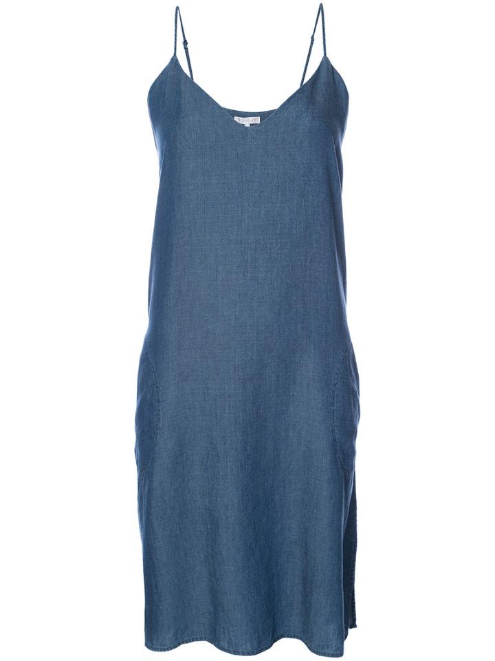 Gold Hawk - V-neck Camisole Dress - Women - Linen/flax/lyocell - M, Blue, Linen/flax/lyocell