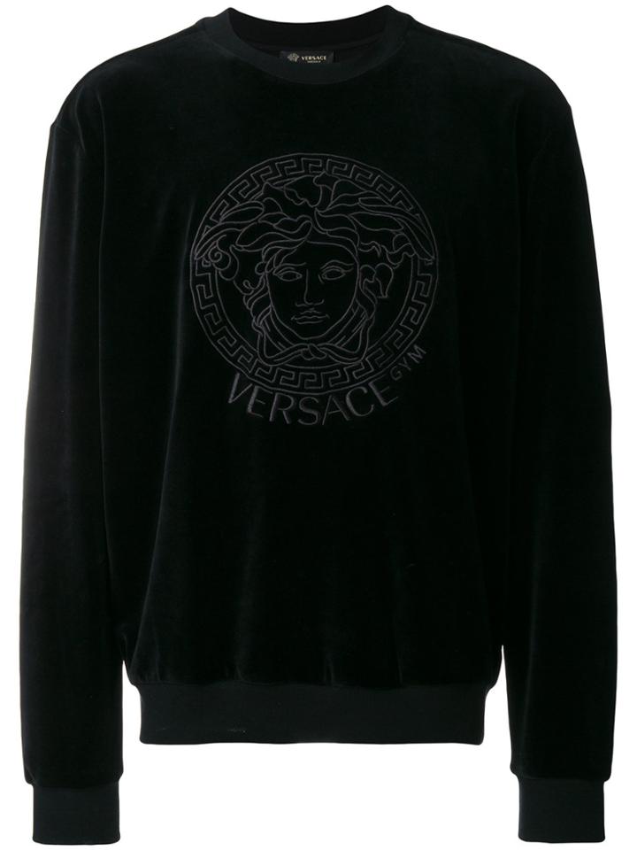 Versace Medusa Embroidered Velvet Sweatshirt - Black