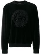 Versace Medusa Embroidered Velvet Sweatshirt - Black