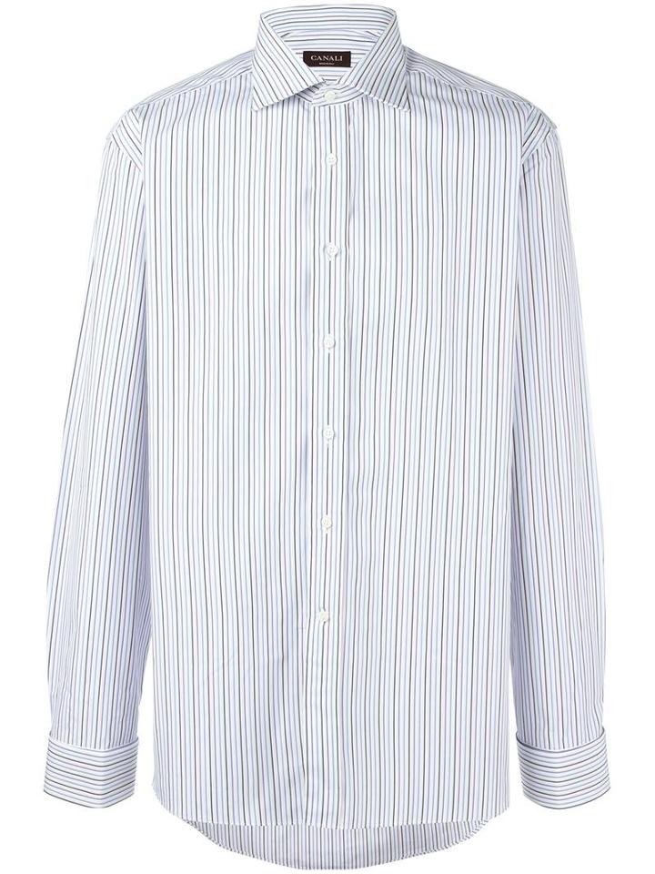 Canali Pinstripe Shirts, Men's, Size: 41, White, Cotton