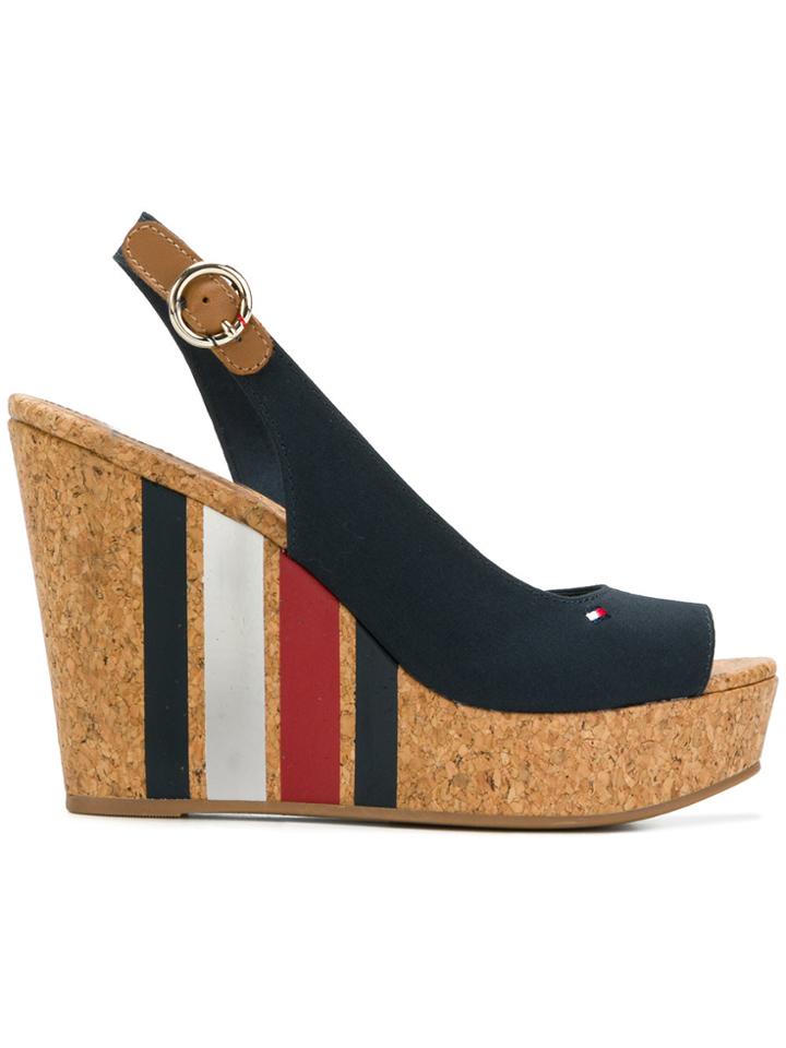 Tommy Hilfiger Striped Wedge Heel Sandals - Blue