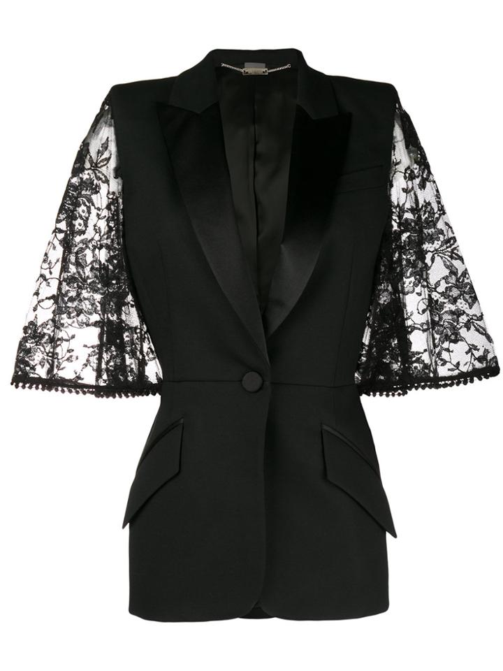 Alexander Mcqueen Lace Bell Sleeve Tuxedo Jacket - Black