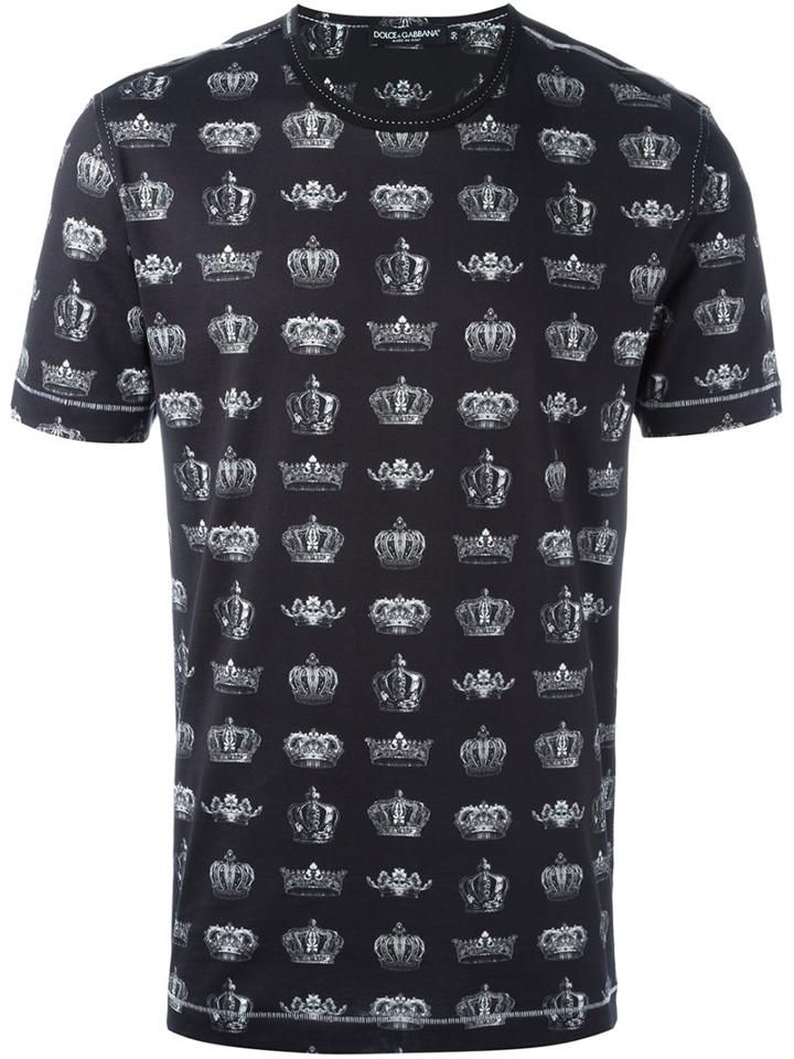 Dolce & Gabbana Crown Print T-shirt, Men's, Size: 50, Black, Cotton