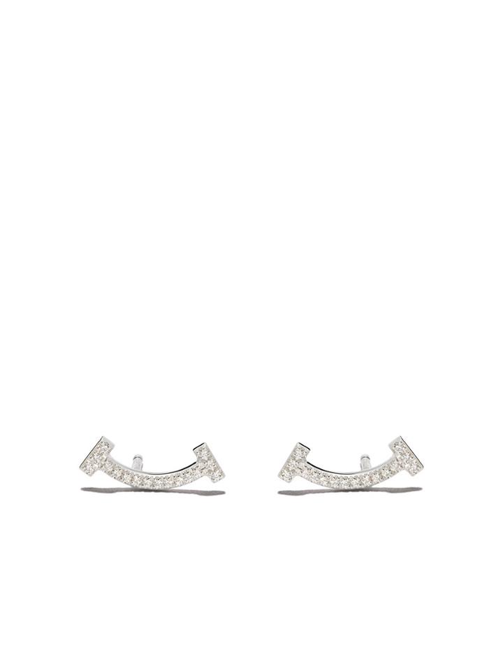 Tiffany & Co 18kt White Gold Tiffany T Smile Diamond Earrings -
