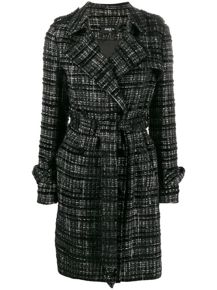 Paule Ka Double Breasted Tweed Coat - Black