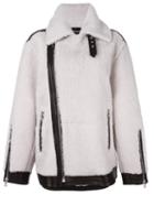 Diesel Black Gold Oversized Shearling Jacket, Women's, Size: 42, White, Calf Leather/sheep Skin/shearling