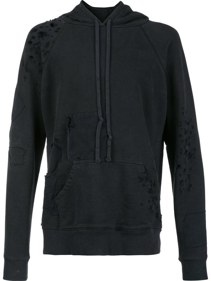 Greg Lauren Front Pockets Hoodie, Men's, Size: 3, Black, Cotton
