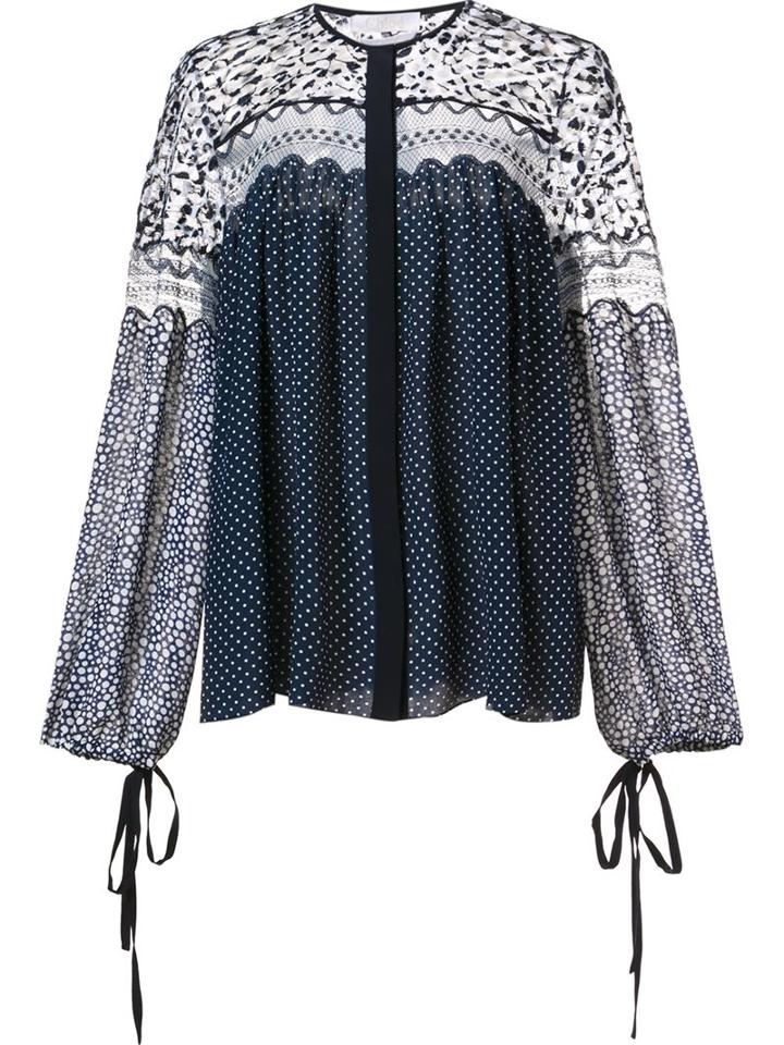 Chloé Polka Dot Smock Blouse, Women's, Size: 38, Blue, Silk/viscose