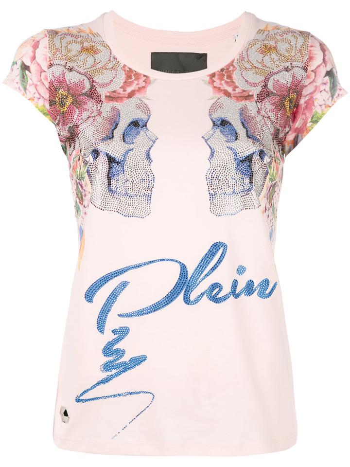 Philipp Plein Crosshill T-shirt, Size: Small, Pink/purple, Cotton