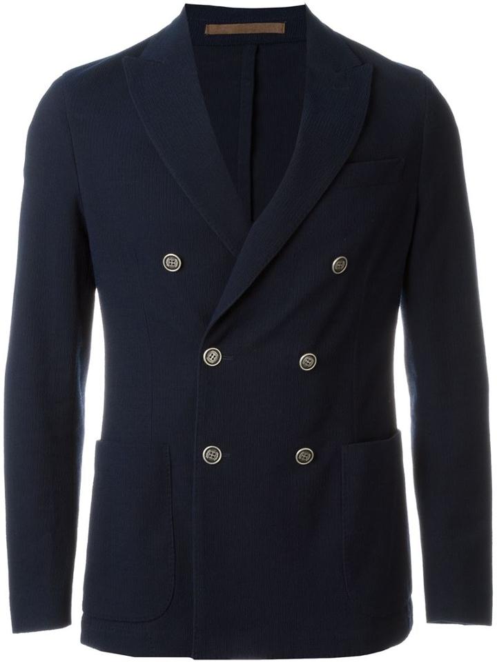 Eleventy Double Breasted Jacket, Men's, Size: 50, Blue, Cotton/spandex/elastane/wool