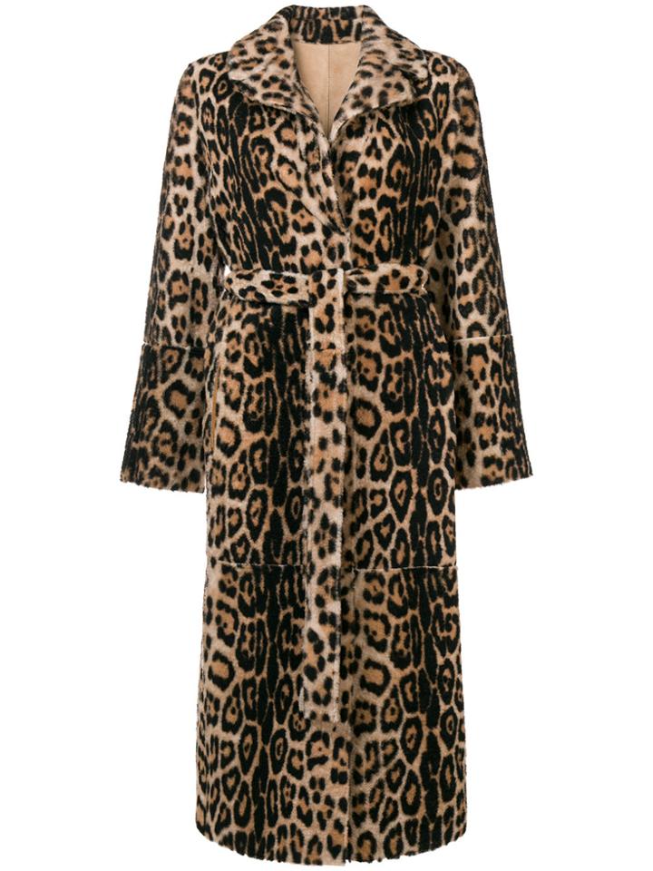 Yves Salomon Leopard Print Fur Coat - Nude & Neutrals