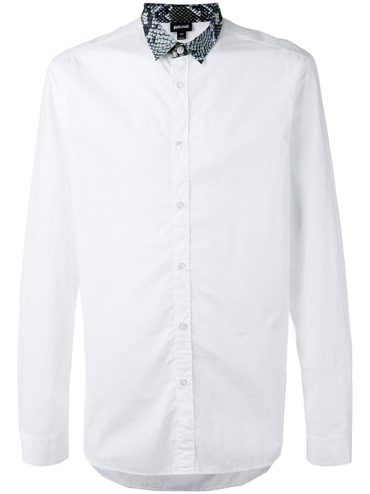 Just Cavalli Snakeskin-effect Collar Shirt, Men's, Size: 52, White, Cotton