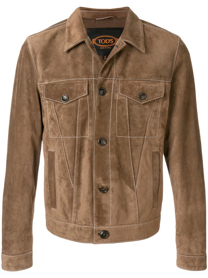 Tod's Suede Trucker Jacket - Brown